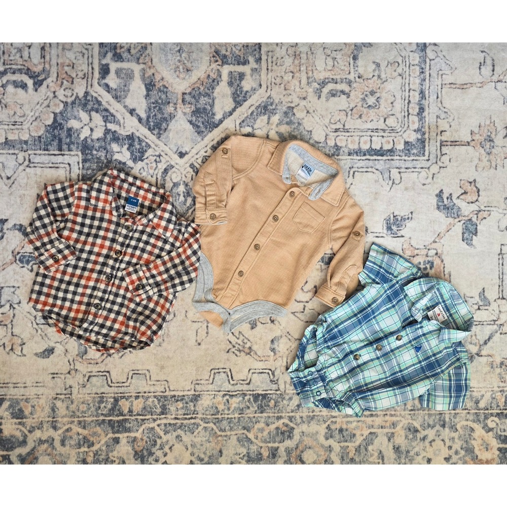 Old Navy Little Lad Land N'Sea 3-6 month Plaid Collared Button Down Shirt Bundle